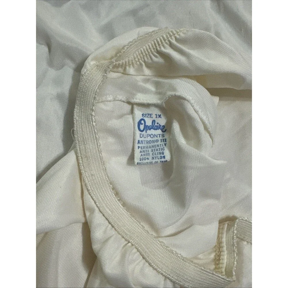 Vintage 70s 80s ILGWU White Tricot Nylon Maxi Half Slip Floral Lace Size 1X USA